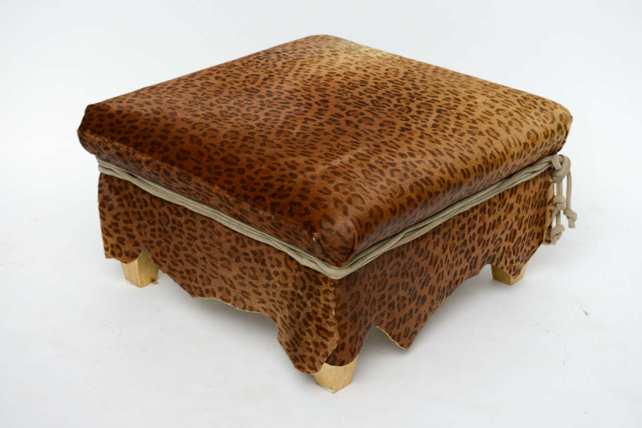 American Ronn Jaffe Leopard Calf Hair Ottoman Cocktail Table For Sale