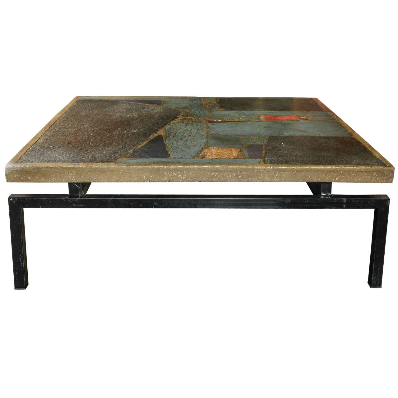 Paul Kingma Coffee Table With Incrustation Of Slate & Stone Pieces For Sale