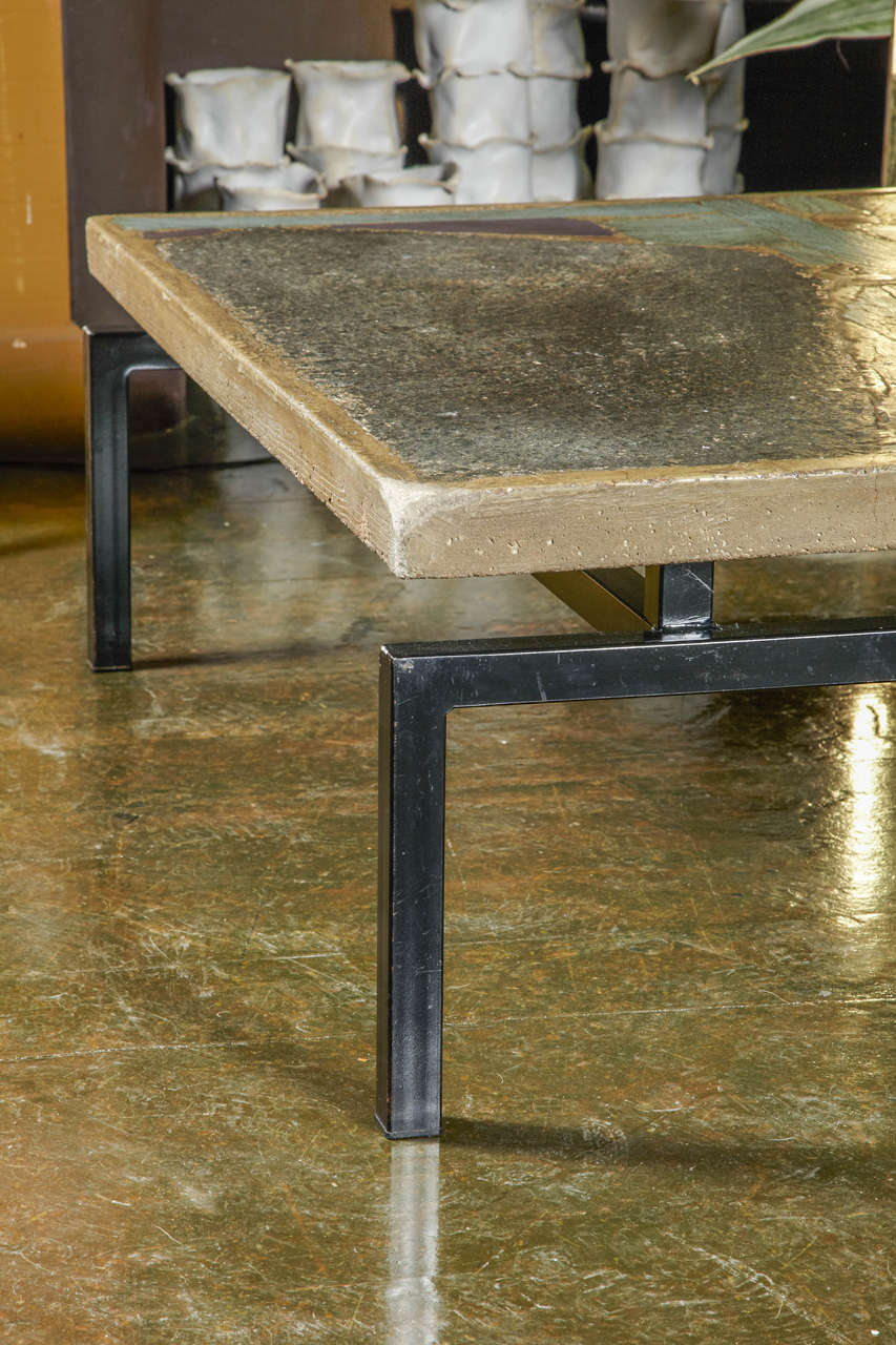 Metal Paul Kingma Coffee Table With Incrustation Of Slate & Stone Pieces For Sale