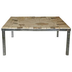 Coffee Table In Travertine Patchwork Ca.1970