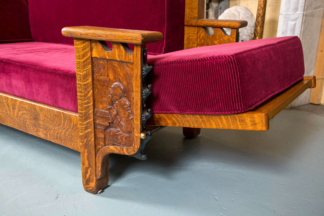 Antique Oak Mission Style Settee and Rocker In Good Condition In Stamford, CT