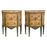 Pair of Painted Demi-lune Commodes with Floral Motifs, ca. 1900