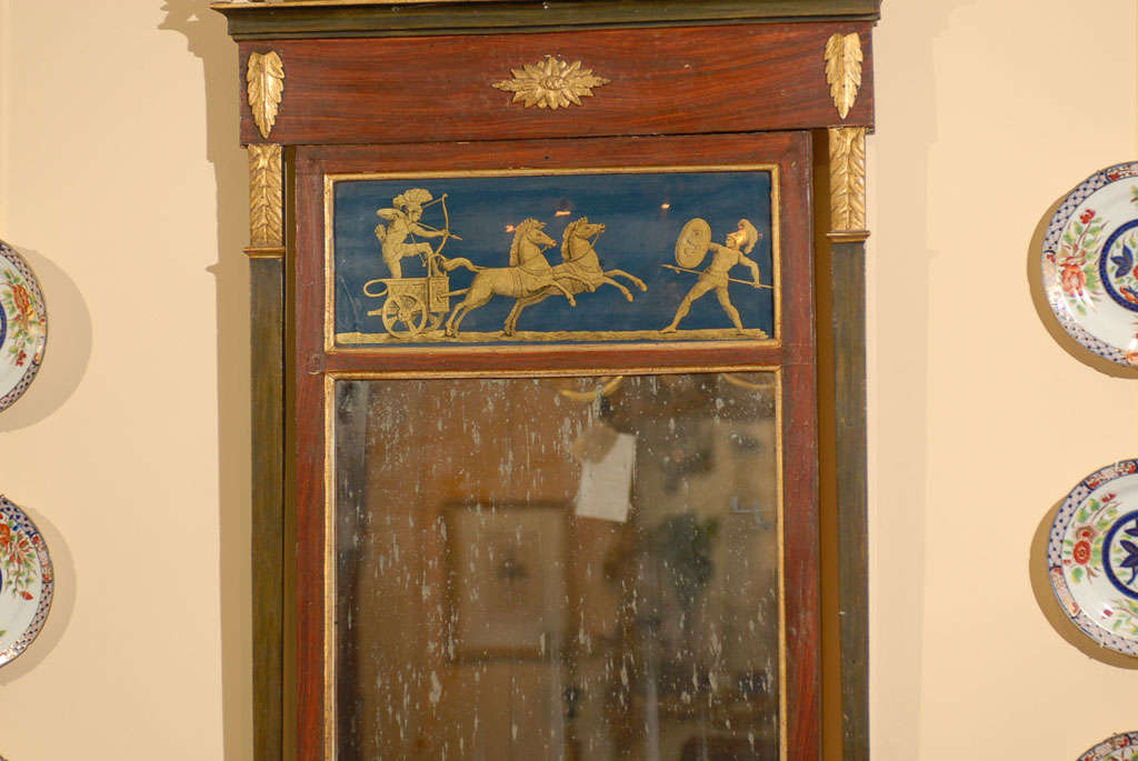 19th Century Italian Gilt & Polychrome Painted Mirror w/ Sphinxes & Eglomise.