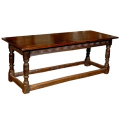 Early English Oak Refectory Table with Carved Frieze, Ca. 1690