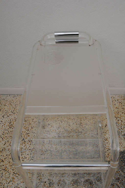 Charles Hollis Jones Style Bar Cart on Casters in Lucite and Polished Chrome 4