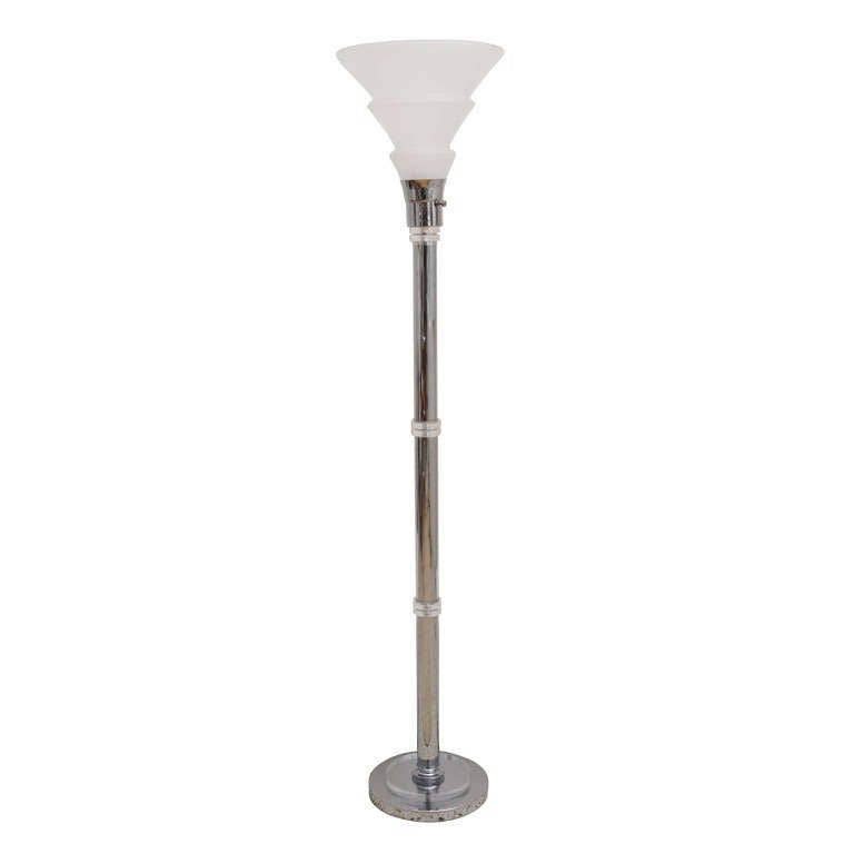 Art Deco Style Chrome And Lucite Floor, Frosted Glass Shade For Floor Lamp
