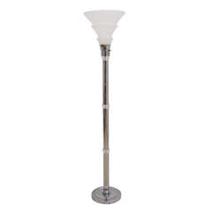 Art Deco Style Chrome and Lucite Floor Lamp with Frosted-Glass Shade 4