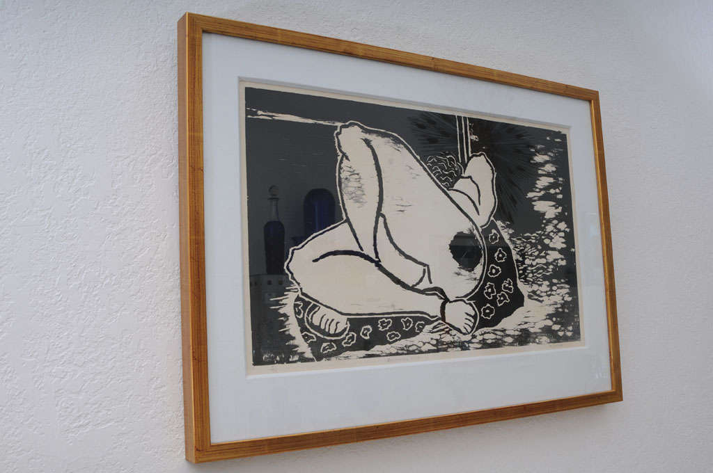 Mid-Century Woodcut on Paper Titled 