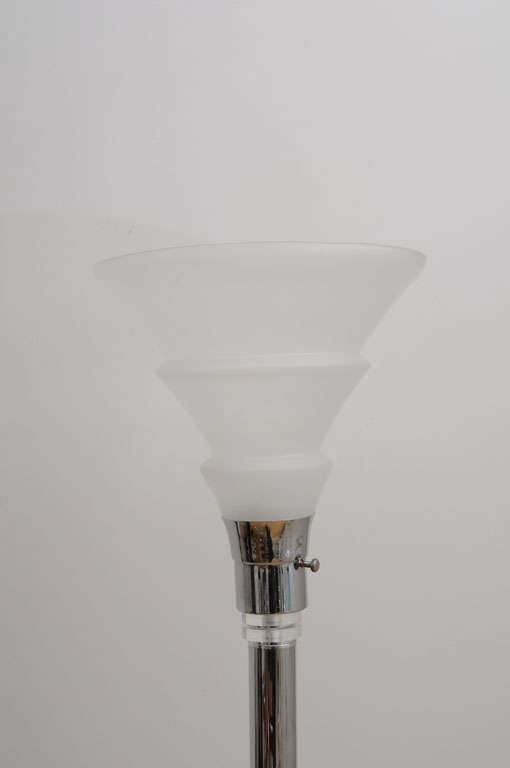 Art Deco Style Chrome and Lucite Floor Lamp with FrostedGlass Shade