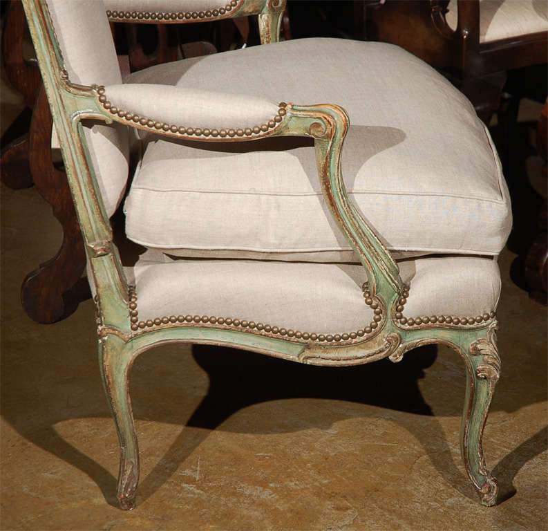 Linen Hand-Painted, French Armchair