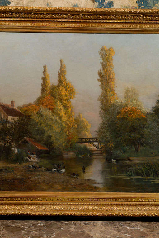 Very Large Antique Landscape Oil Painting in Antique Gilt Frame at 1stdibs