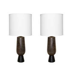Pair of Mid Century Mohogany Lamps