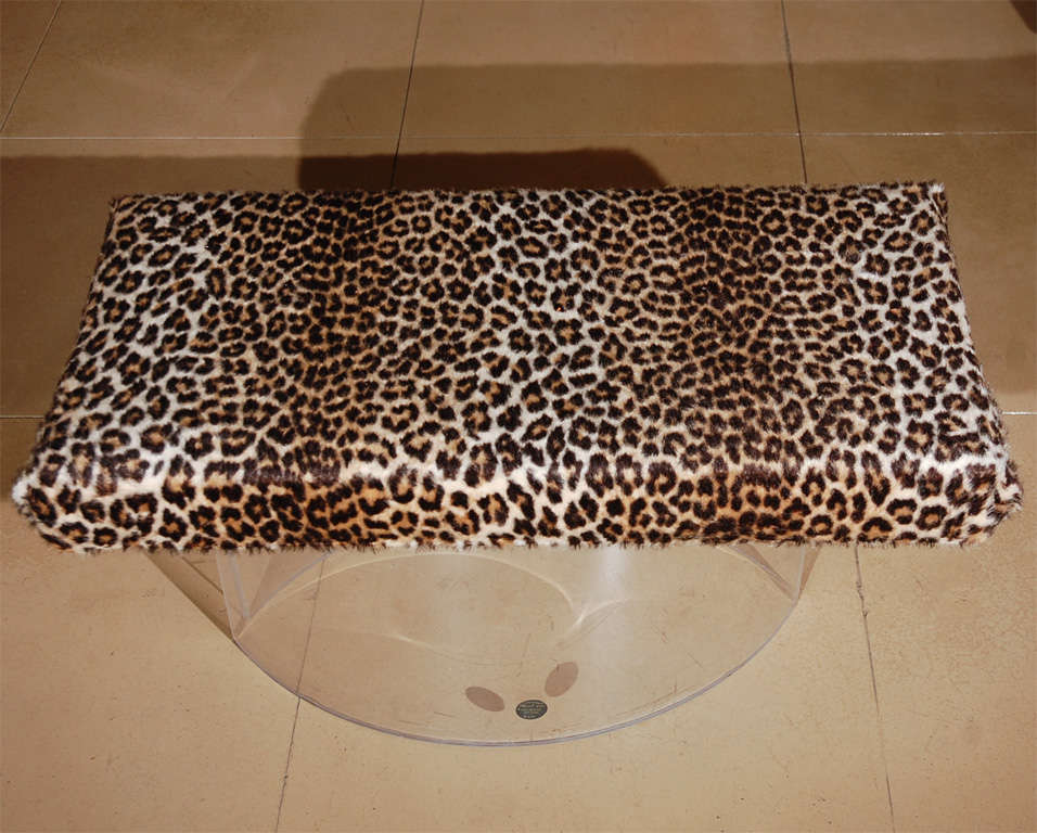 Lucite Bench with Leopard Upholstery