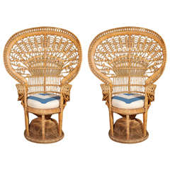 Vintage Pair of Wicker Peacock Chairs