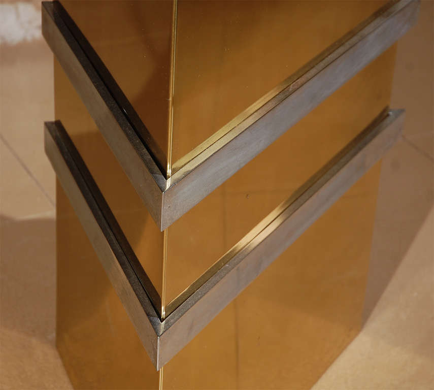 American Chrome and Brass Triangular Table in the style of Karl Springer