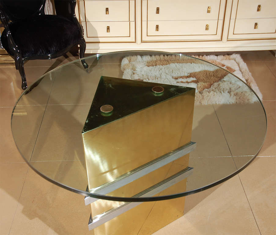 Late 20th Century Chrome and Brass Triangular Table in the style of Karl Springer