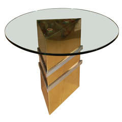 Chrome and Brass Triangular Table in the style of Karl Springer