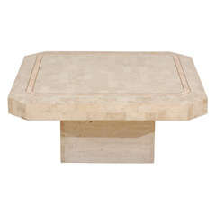 Tessellated Fossil Stone & Marble Table With Brass Banding
