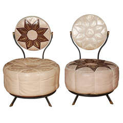 Pair of Low Moroccan Pouf Chairs