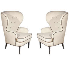 Pair of Tufted Back Wing Chairs