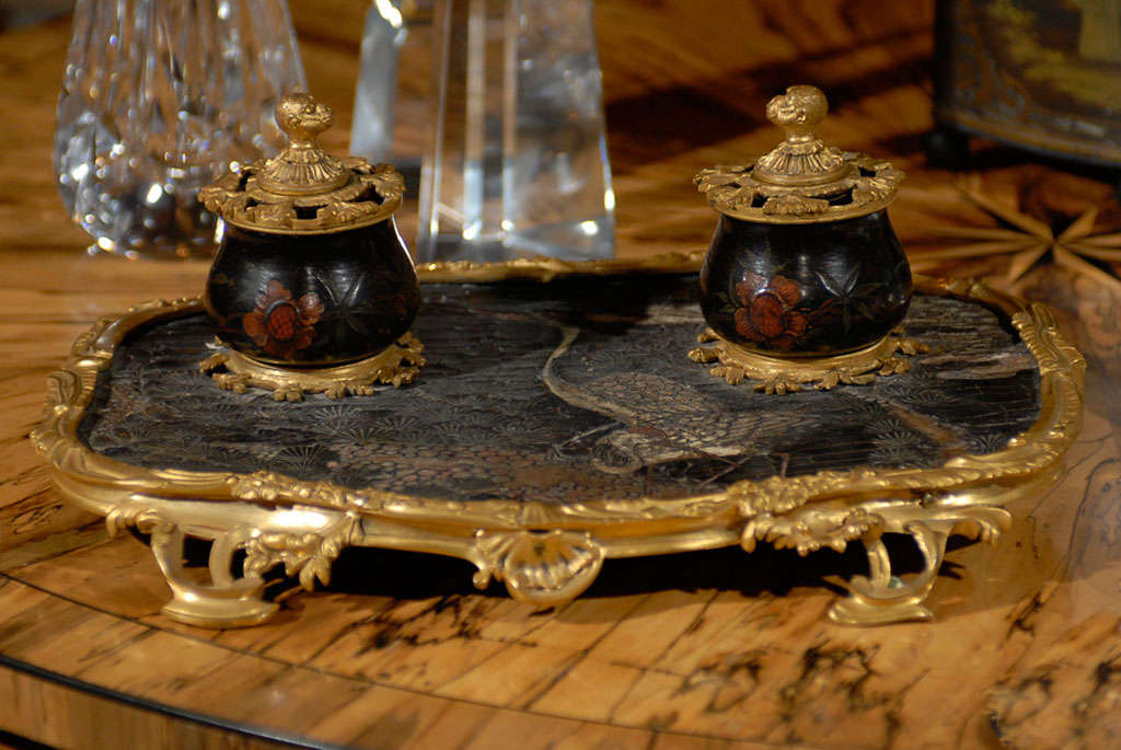 Louis XV Chinoiserie Encrier with Rare Bronze Monkey Castings