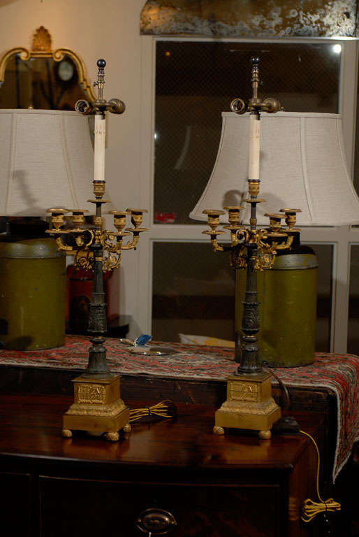 Pair of 2nd Empire Bronze Dore Candelabras as Lamps
