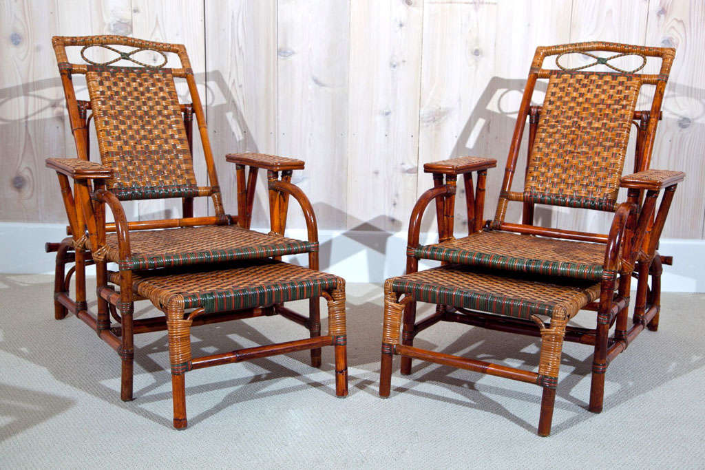 Colorful Wicker/Rattan Morris Chairs with retractable foot rest.