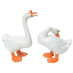 Vintage Pair of Mottahedeh "Lowestoft" inspired Fine Figures of Geese