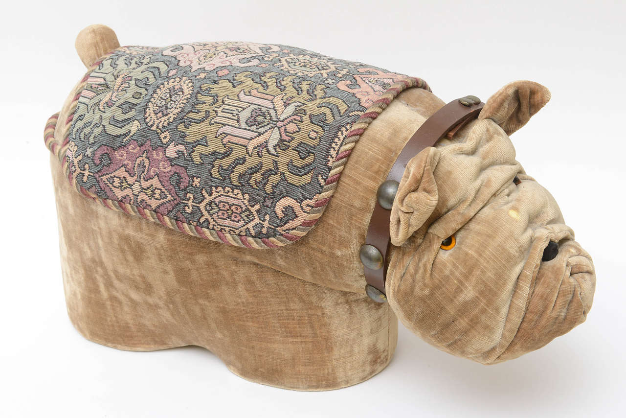 Early 20th Century Whimsical Bull Dog Doorstop.The dog is appointed with glass eyes and studded leather collar. The 