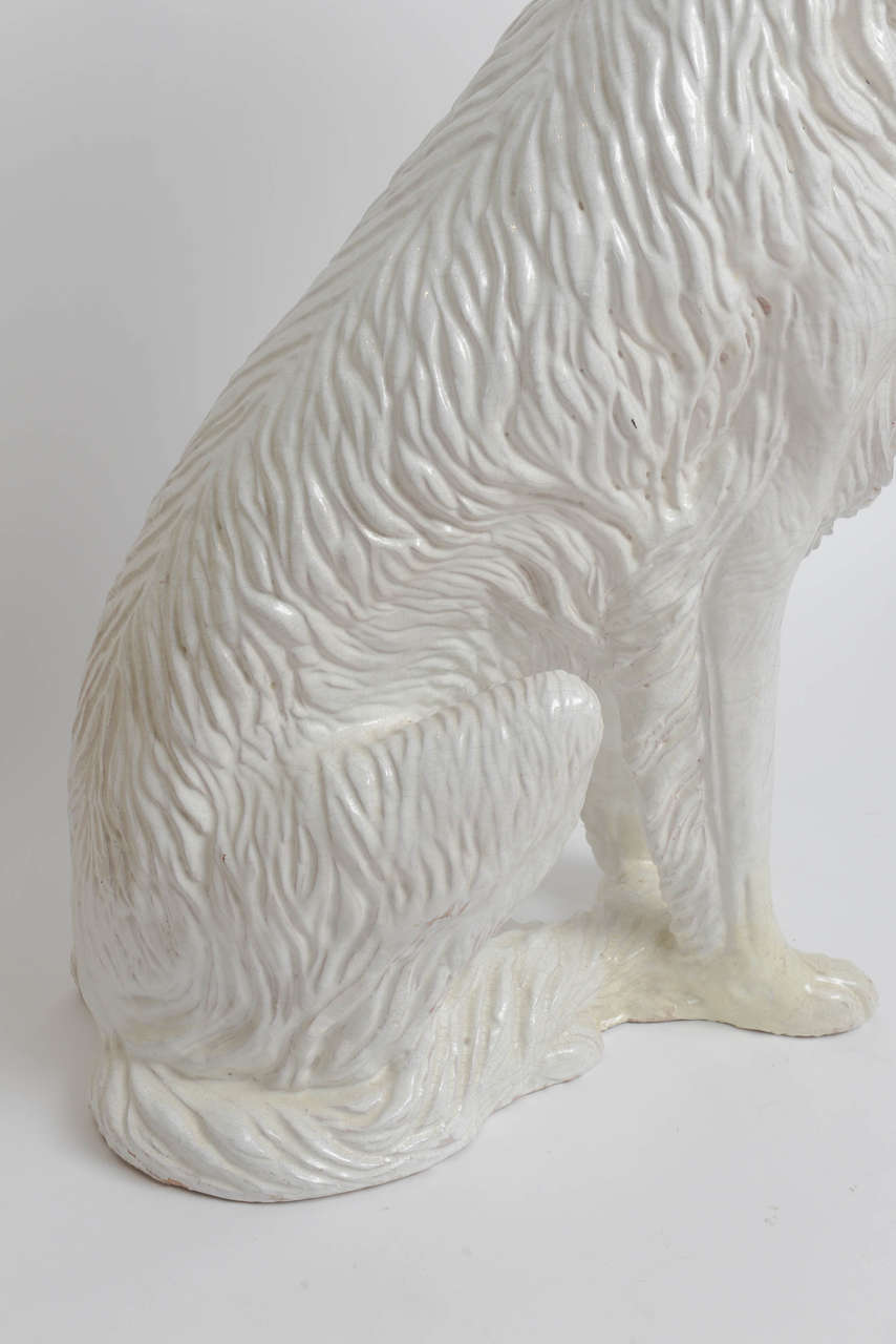 Italian Large Glazed Terra Cotta Borzoi 'Russian Wolfhound' For Sale