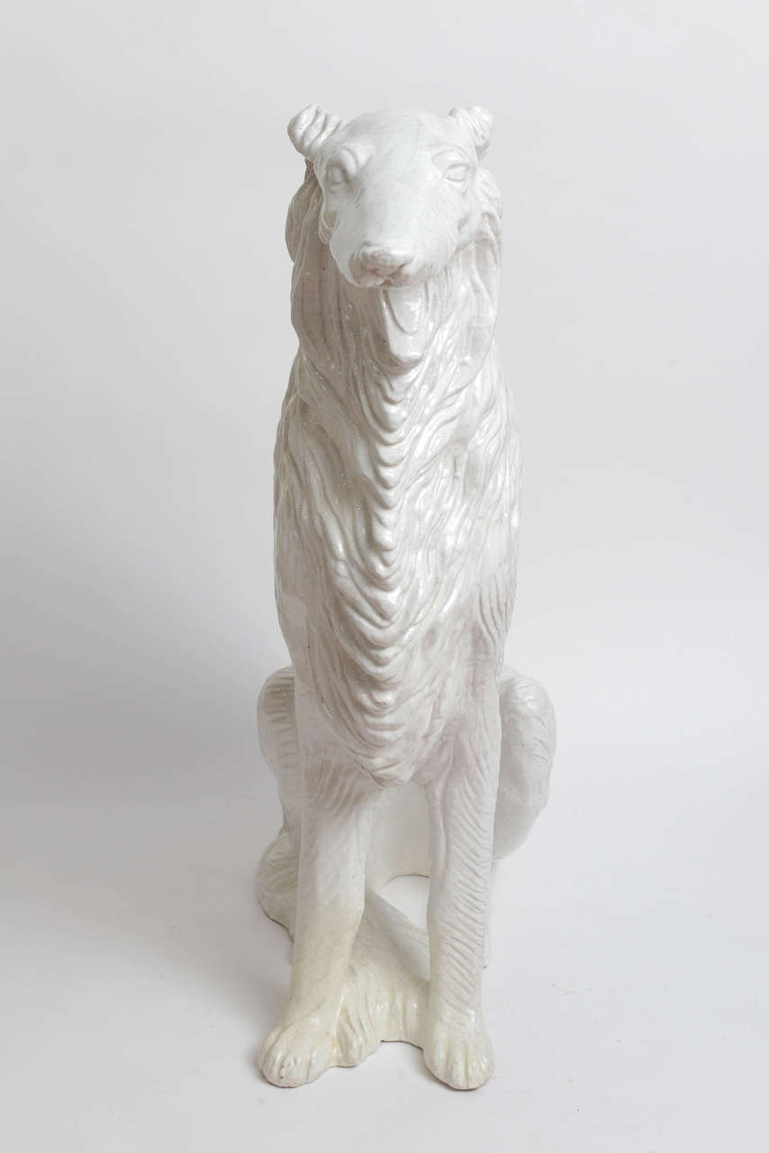 Large Glazed Terra Cotta Borzoi 'Russian Wolfhound' For Sale 2