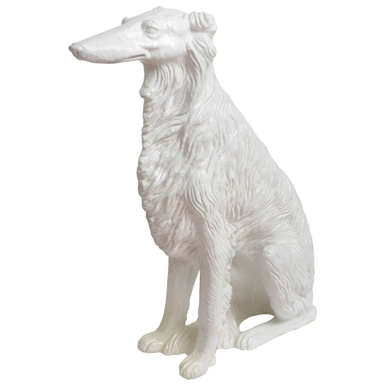 Large Glazed Terra Cotta Borzoi 'Russian Wolfhound' For Sale