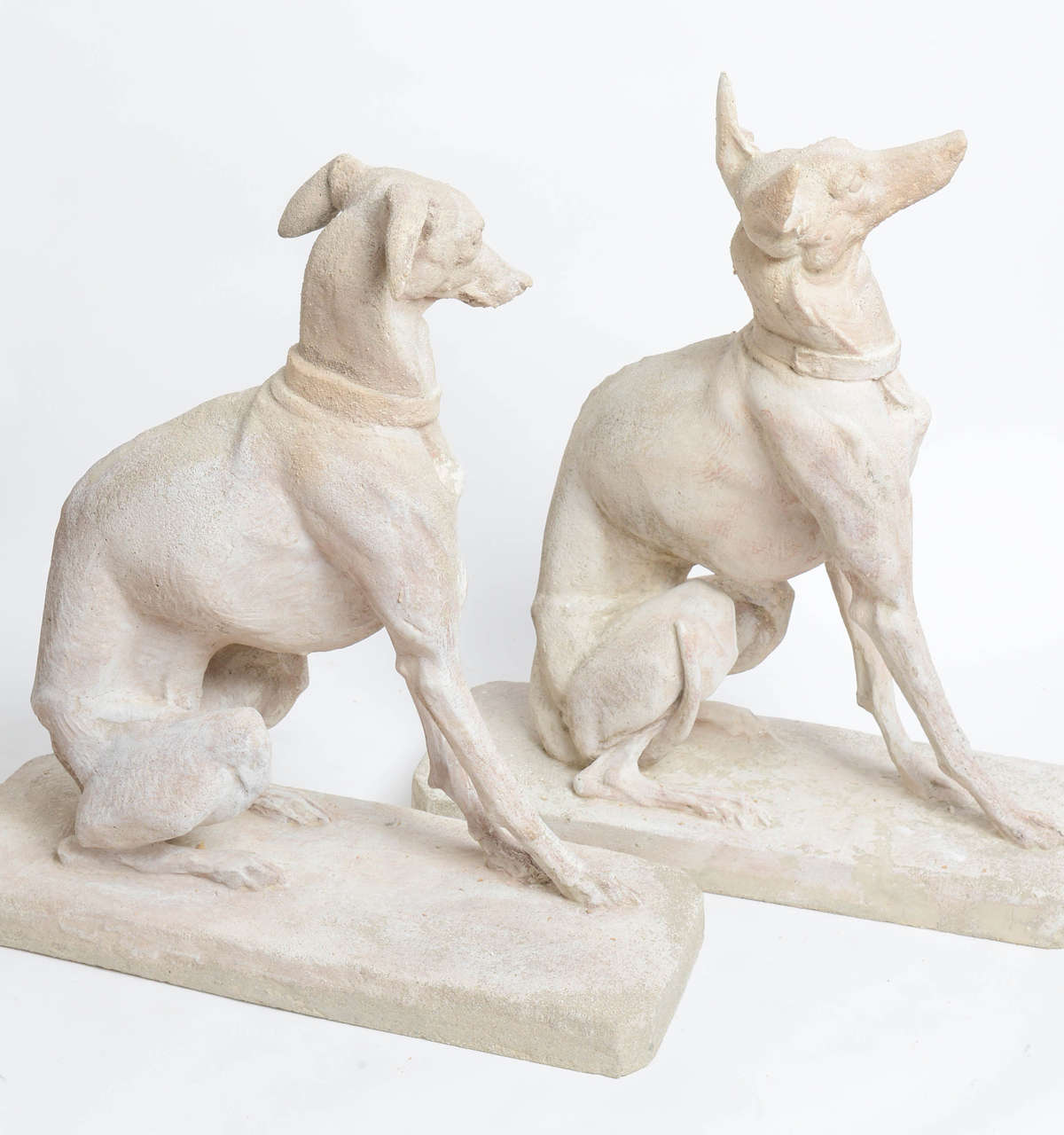 Rare Pair of Antique Limestone Whippet Sculptures In Good Condition In West Palm Beach, FL