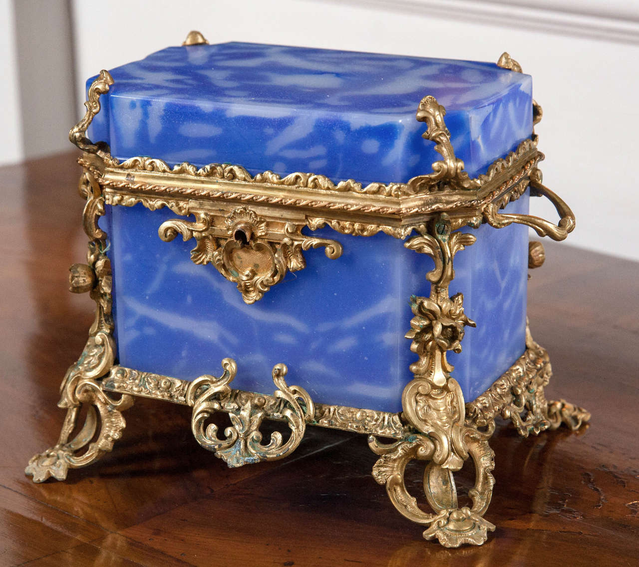 Rococo Revival French Opaline Box with Hinged Cover 