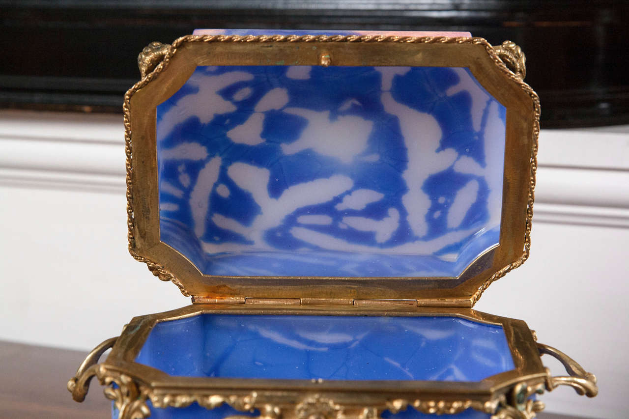 Glass French Opaline Box with Hinged Cover 