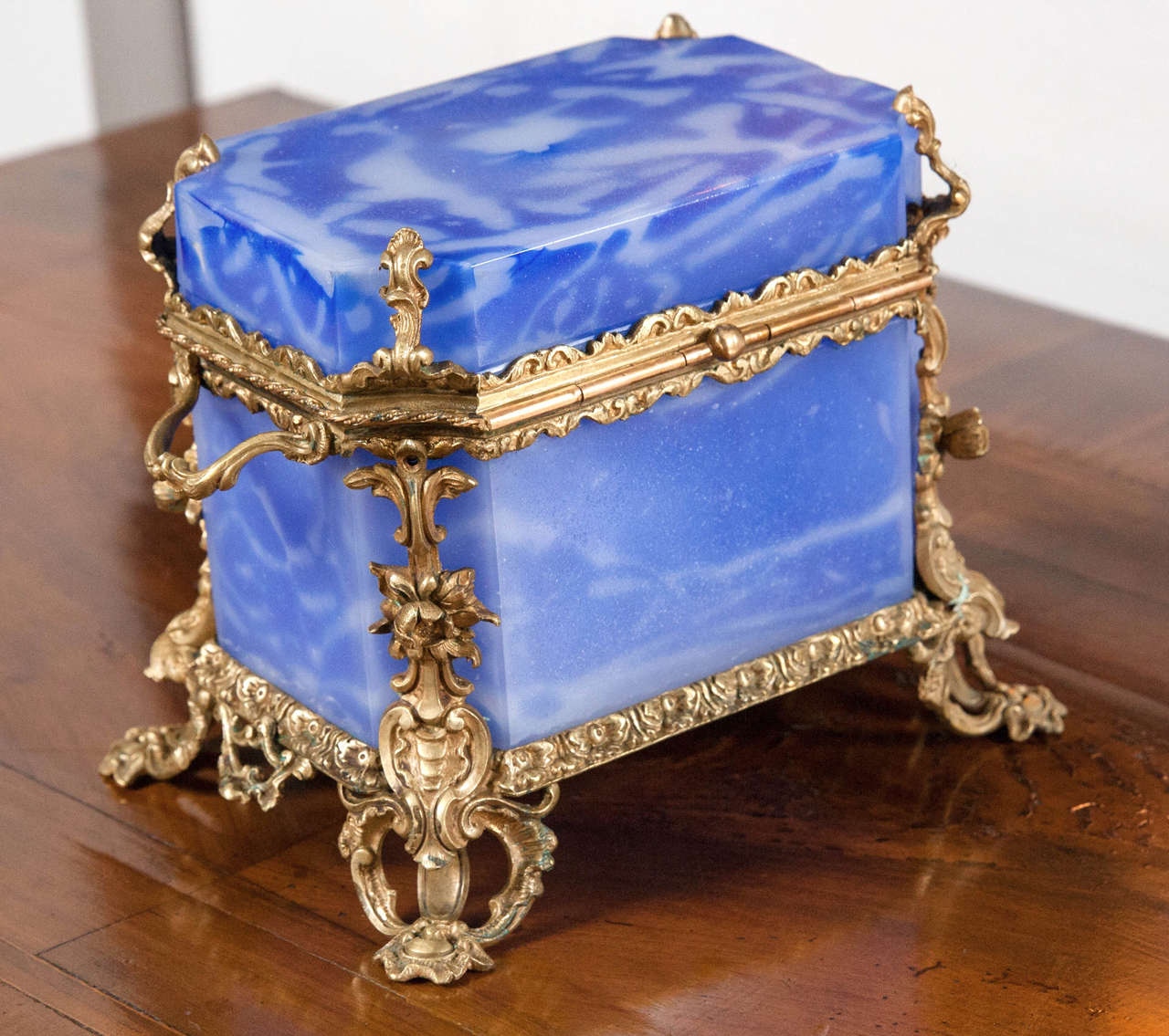 French Opaline Box with Hinged Cover  1