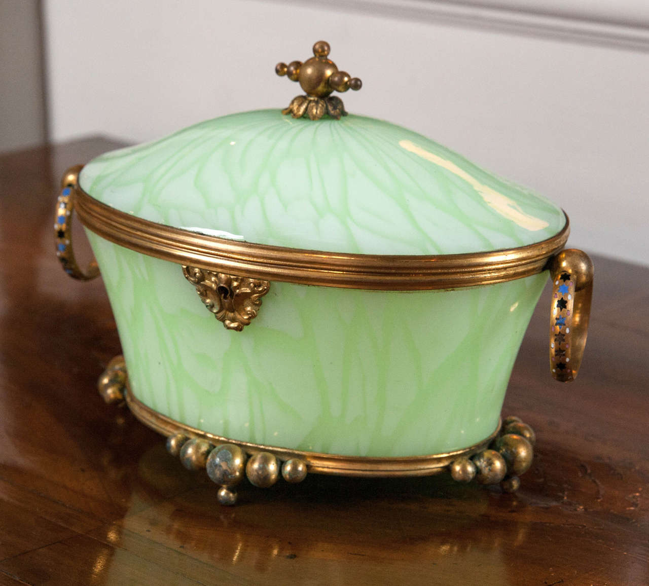 Rococo Revival Opaline Glass Box with Hinged Cover