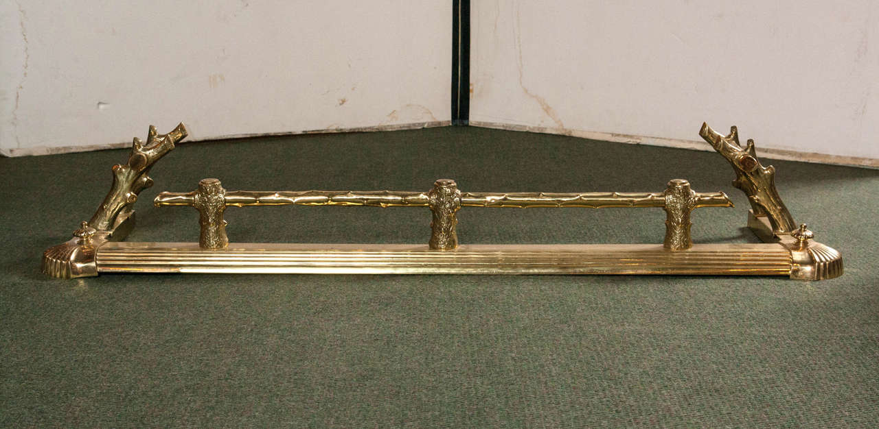 A rare English brass fireplace fender in a twig or branch motif from the mid-19th century.