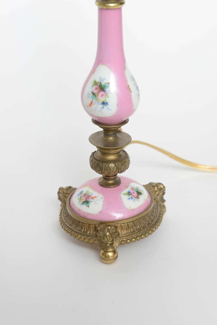 Ormolu Pair of French Porcelain Miniature Candelsick Lamps, 19th Century For Sale