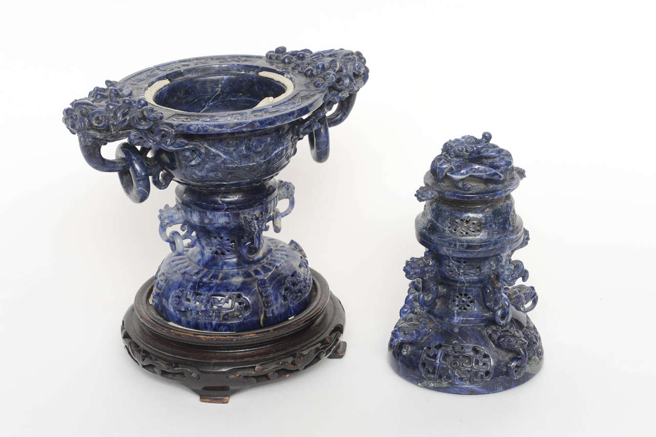 Chinese Sodalite Sensor on Carved Base, 20th Century's 2