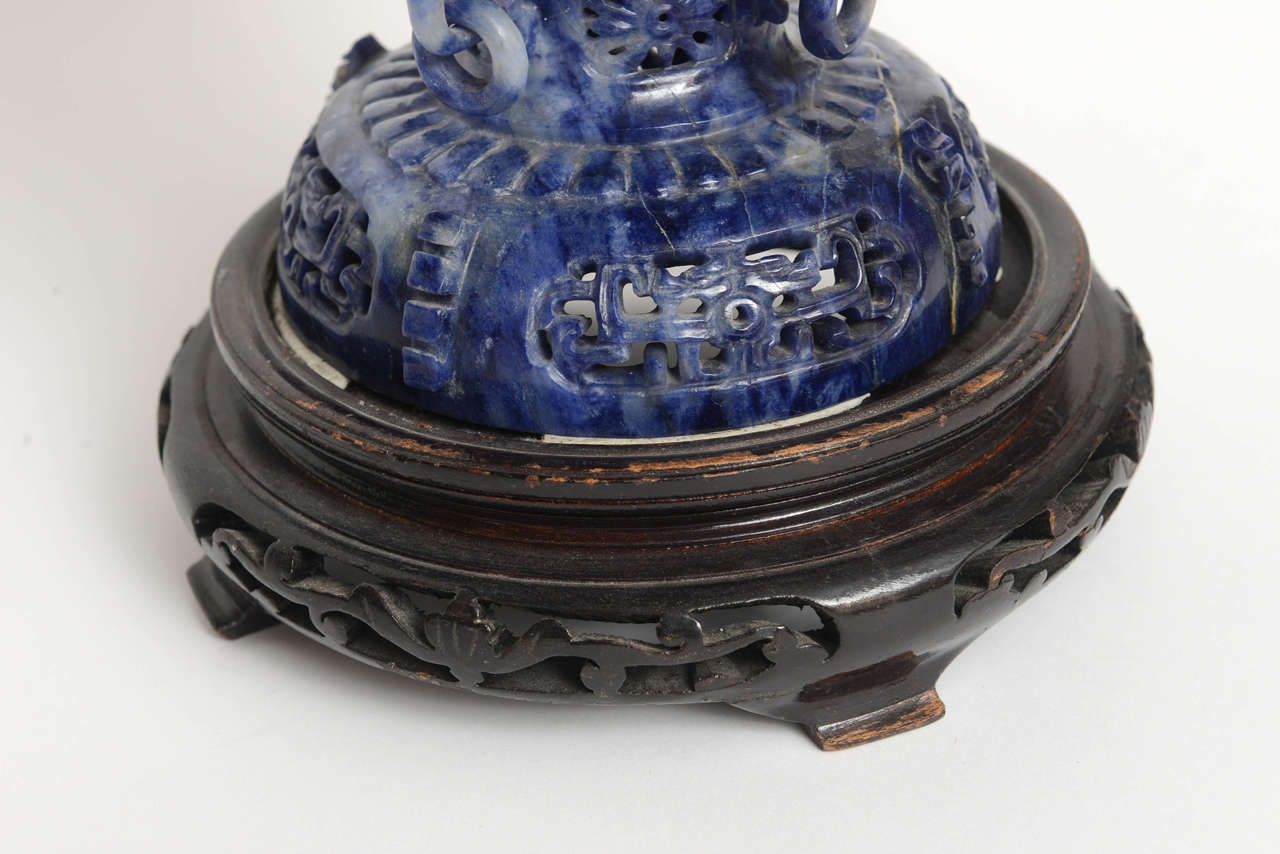 Chinese Sodalite Sensor on Carved Base, 20th Century's 4