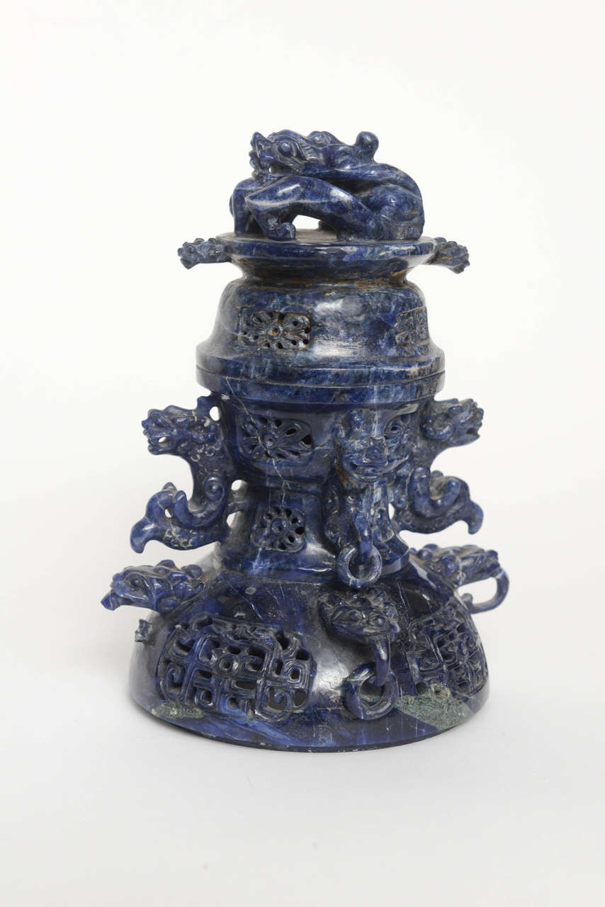 Chinese Sodalite Sensor on Carved Base, 20th Century's 5