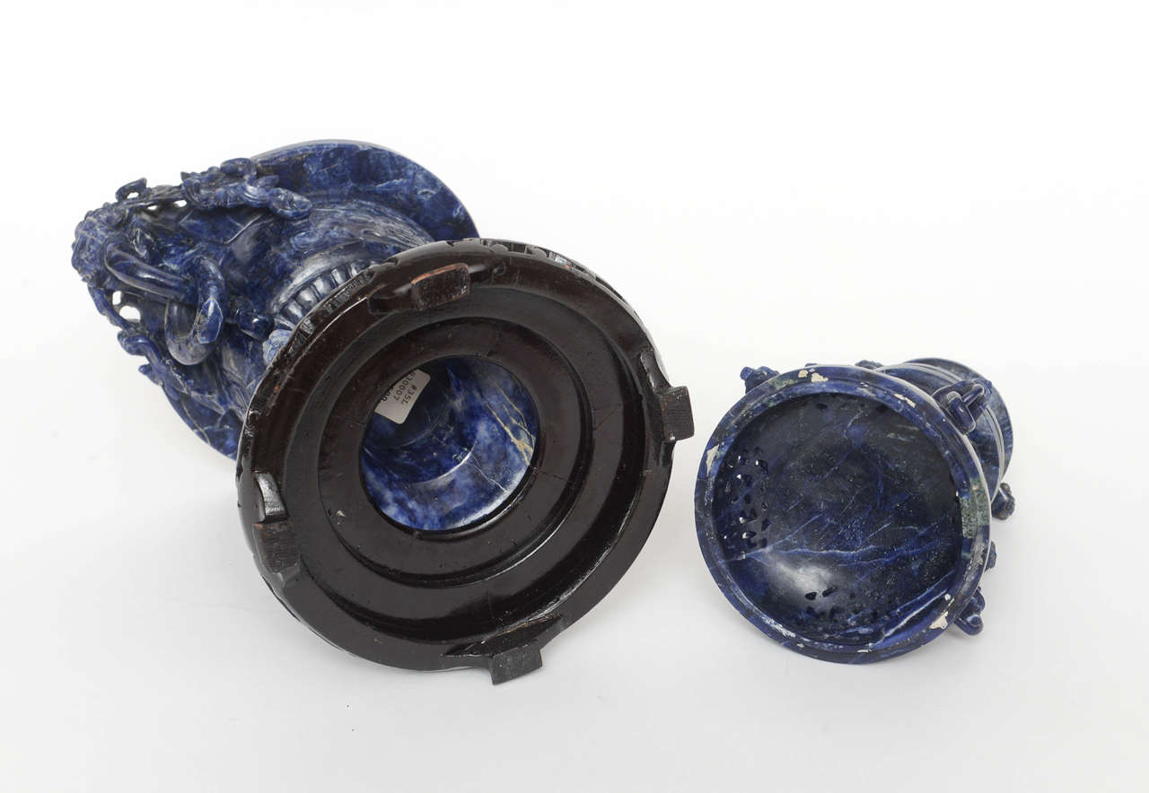 Chinese Sodalite Sensor on Carved Base, 20th Century's 6