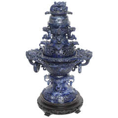 Chinese Sodalite Sensor on Carved Base, 20th Century's