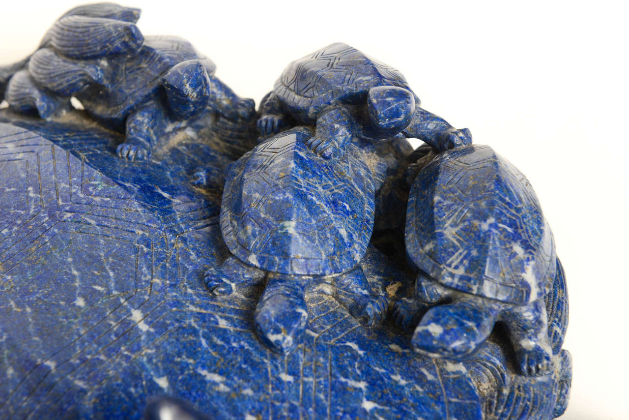 Massive Chinese Sodalite Turtle with Young, 20th Century For Sale 4