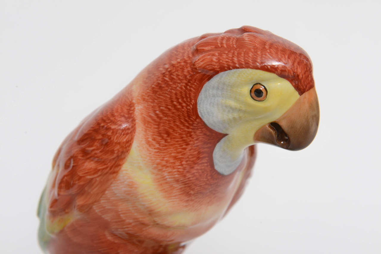 Hungarian Herend Porcelain Parrot on a Stump, 20th Century For Sale