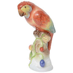 Herend Porcelain Parrot on a Stump, 20th Century