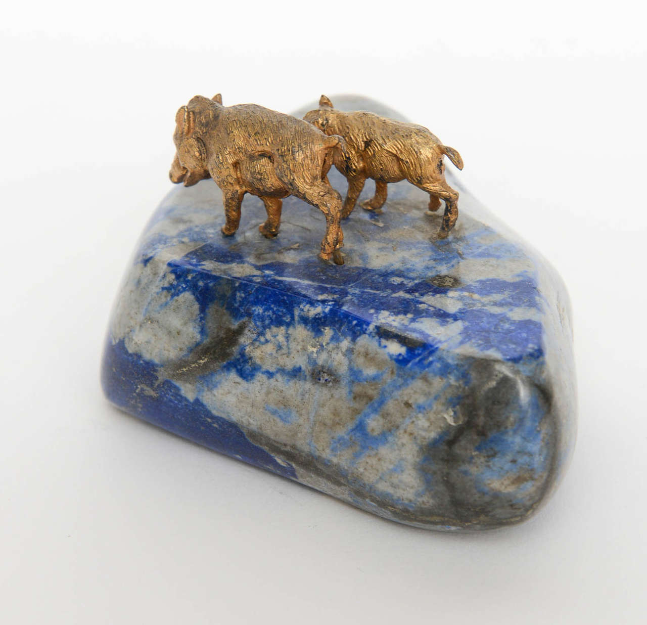 Vienna Bronze Boars on Lapis Lazuli, 20th Century In Good Condition In West Palm Beach, FL