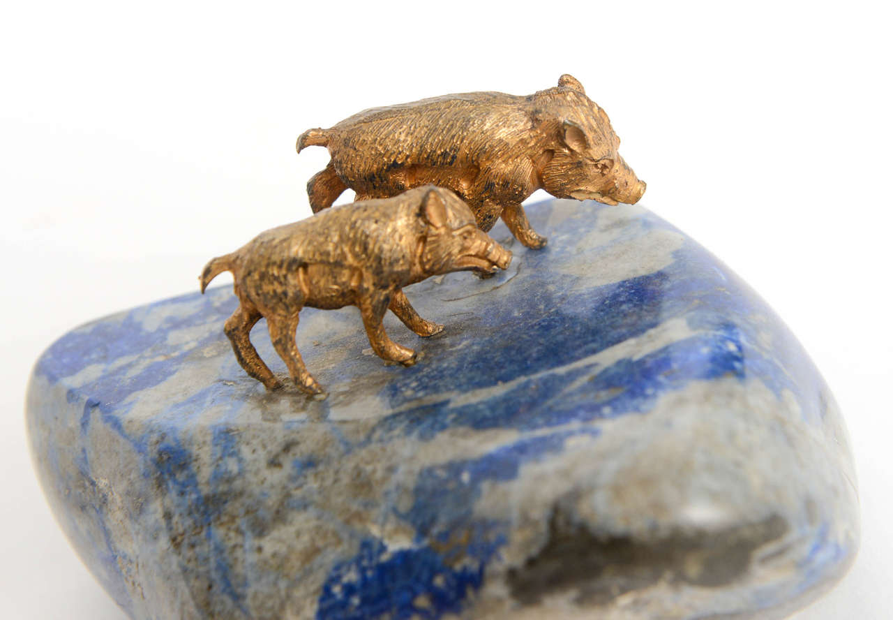 Vienna Bronze Boars on Lapis Lazuli, 20th Century 2