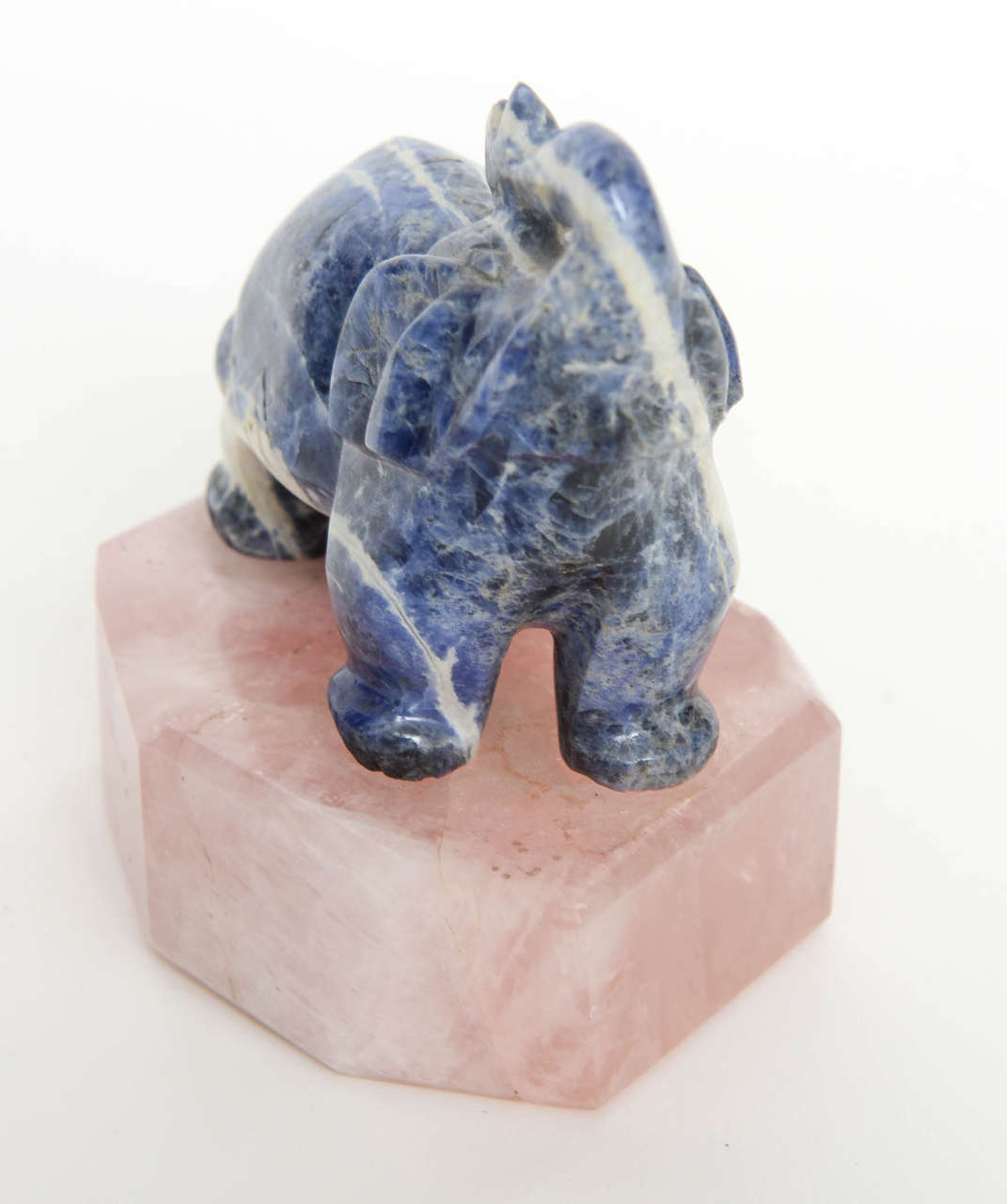 Chinese Sculpture of a Sodalite Elephant on Rose Quartz Base, 20th Century 1